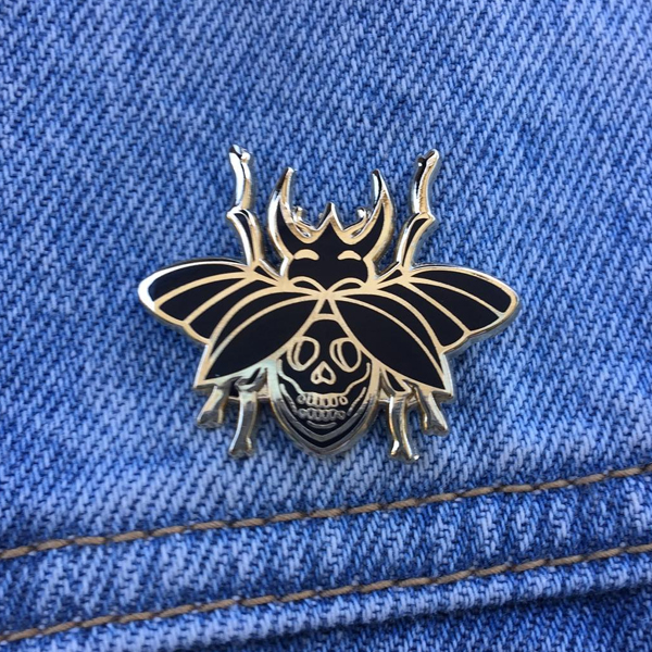 Black and Gold Skull Beetle Enamel Pin