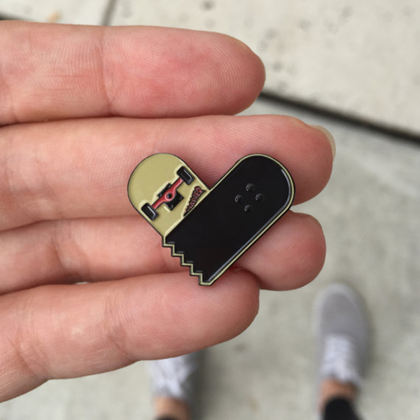 Broken Skateboard Heart Enamel Pin